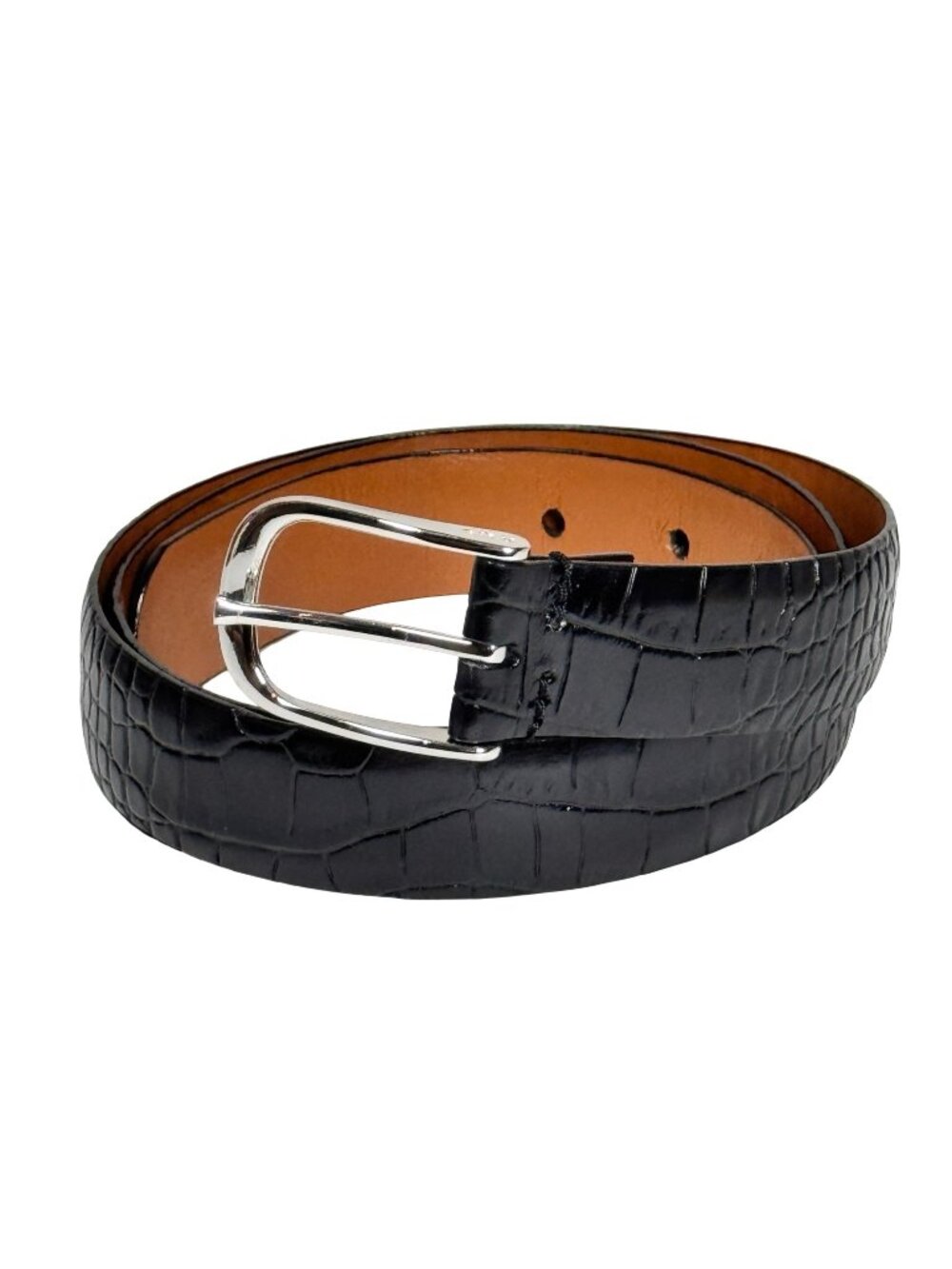 Vintage Lauren Ralph Lauren Croc Embossed Black Leather Belt L 34” Classic